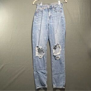 American Eagle Strigid High Rise Straight Jeans Distressed Light Wash
